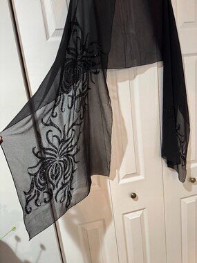 Black Chiffon Sequin Beaded Shawl Wrap – Elegant Evening Scarf -wedding guest